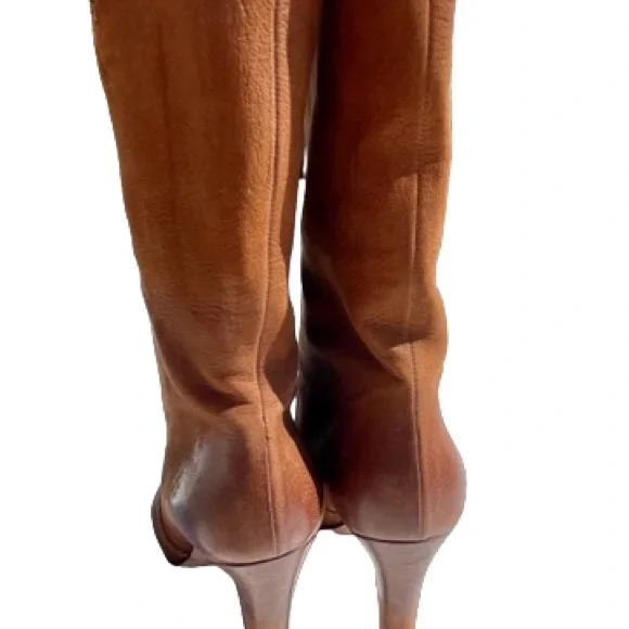 PRADA Leather Heel Mid Calf High Boots Brown Cognac Size 37.5 EU 7.5 US - Picture 11 of 11